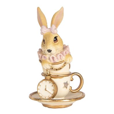 Clayre & Eef Dekorationsfigur Kaninchen 8x8x14 cm Beige Kunststoff (Gr. 8x8x14 cm)