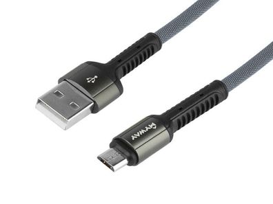 Lade- und Synchronisierungskabel, Mikrofasergeflecht 200 cm, USB > Micro-USB