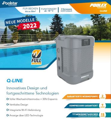 Poolex Q9 Vertikal Wärmepumpe Fi 9kw Full-Inverter WIFI Poolheizung Q-Line