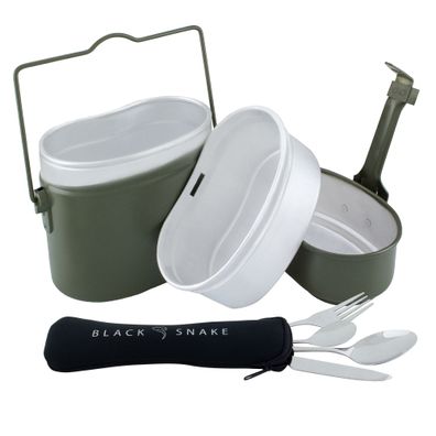 Black Snake® Aluminium Kochgeschirr mit 'lunch' Camping Besteck Essgesch