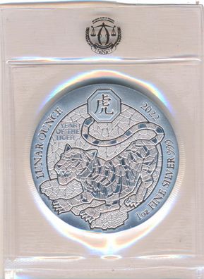 Ruanda 2022 Jahr des Tigers 1 Oz Silber