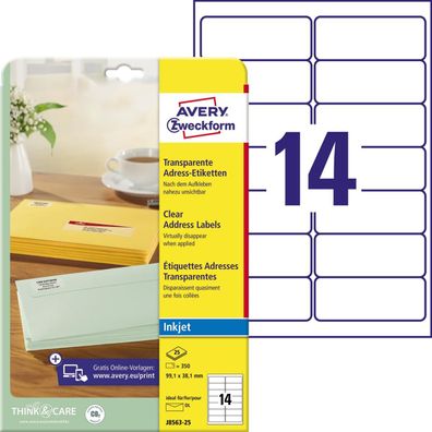 AVERY Zweckform Transparente Adress-Etiketten, 99,1 x 38,1mm