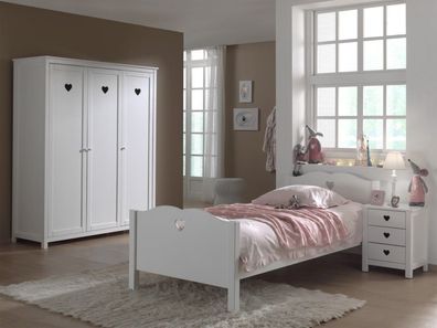 Set Kinderbett 90x200 Kleiderschrank Lattenrost Nachttisch Kinderzimmer Weiß