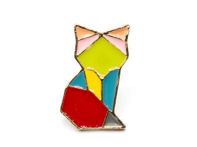 Fuchs Origami Brosche Miniblings Anstecknadel Pin Emaille Katze Tier modern