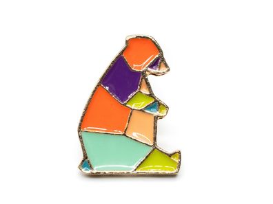Bär Origami Brosche Miniblings Anstecknadel Pin Emaille Tier Wald modern