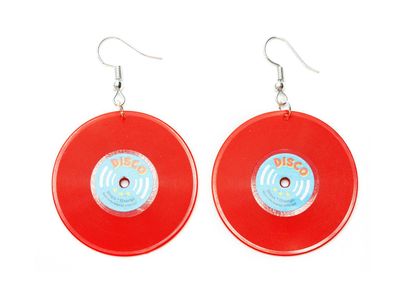 Schallplatten Ohrringe Miniblings LP Vinyl DJ Musik Schallplatte rot 40mm