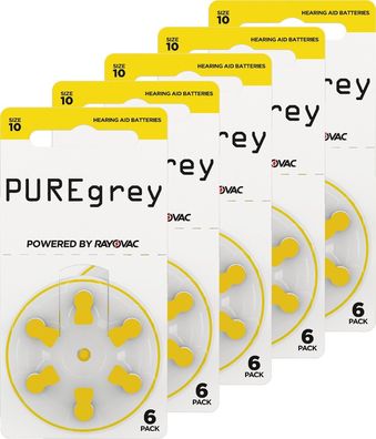 PUREgrey Hörgerätebatterien Typ 10 - 30 Stück Hörgeräte Batterien