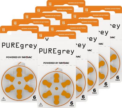 PUREgrey Hörgerätebatterien Typ 13 - 60 Stück Hörgeräte Batterien