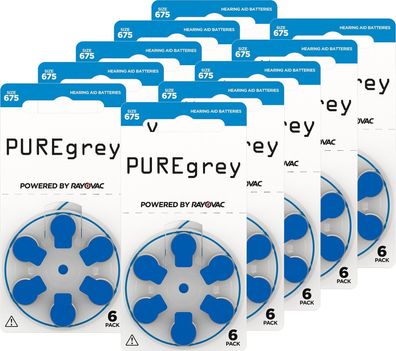 PUREgrey Hörgerätebatterien Typ 675 - 60 Stück Hörgeräte Batterien