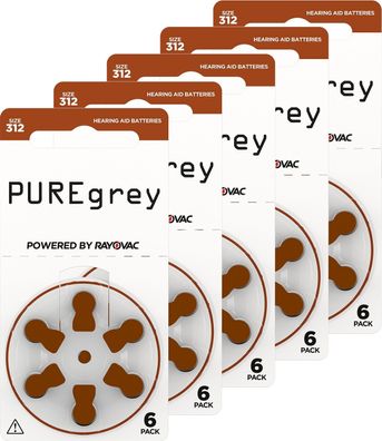 PUREgrey Hörgerätebatterien Typ 312 - 30 Stück Hörgeräte Batterien