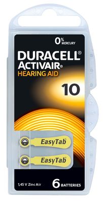 6 x Duracell Activair Hörgerätebatterien 10 Hearing PR 70, 1 x 6er Blister