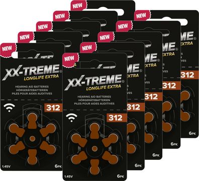 60 Stück XX-TREME Longlife Extra Hörgerätebatterien 312 Braun PR41 NEU