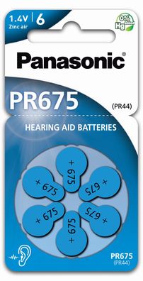 60x Panasonic 675 Worldwide PR675 PR44 Hörgerätebatterien 10 Blister