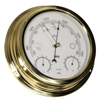 Barometer-Thermometer-Hygrometer Altitude Messing pol., D 125 mm, Tiefe 50 mm