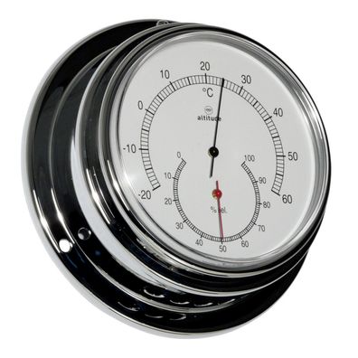 Thermometer, Hygrometer Altitude Chrom, weiss. Zifferblatt, D 125 mm, Höhe 50 mm