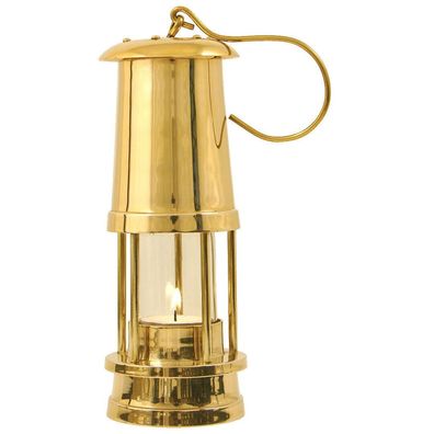 Teelicht Grubenlampe Messing , Höhe 21 cm, Durchm. 7,5 cm, mit Haken u. Teelicht