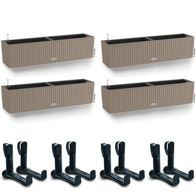 4er + 8 Set LECHUZA® Blumenkasten Balconera Cottage 80 Sandbraun All-in-One