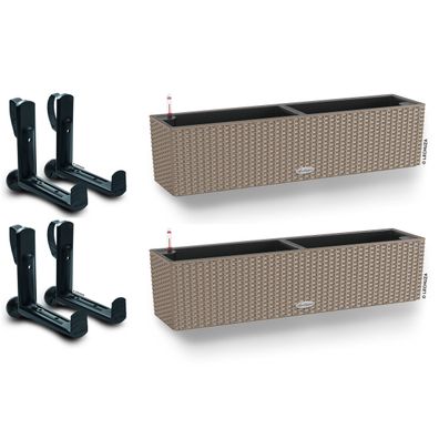 2er + 4 Set LECHUZA® Blumenkasten Balconera Cottage 80 Sandbraun All-in-One