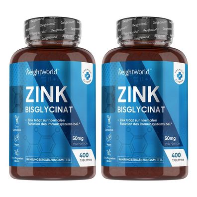 Zink 25mg - 400 Vegane Tabletten - Zink Bisglycinat - 2 Flaschen