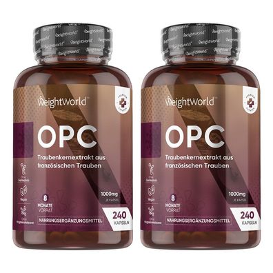 OPC Traubenkernextrakt - 240 Stücke - 8 Monate Vorrat - 95% reines OPC - 2 Flaschen