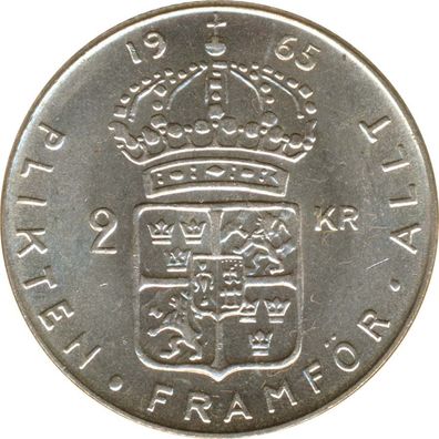 Schweden 2 Kroner 1965 Gustaf VI Adolf Silber*