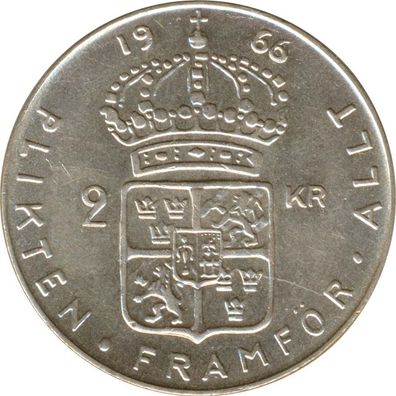 Schweden 2 Kroner 1966 Gustaf VI Adolf Silber*