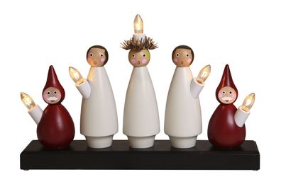 Fensterleuchter Luciakör, 5 Figuren beleuchtet