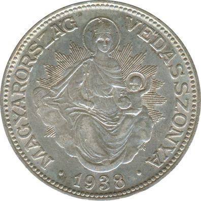 Ungarn 2 Pengö 1938 Madonna - Staatswappen Silber*