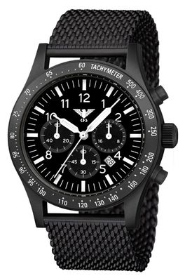 KHS Herrenuhr Platoon Solar Chronograph Meshband Schwarz Plabssc. MB