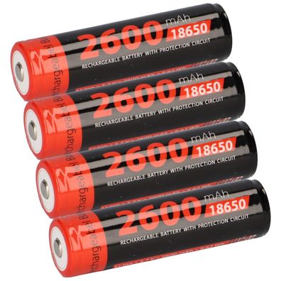 4x XCell Li-Ion 3,7V 2600mAh PCM protected, for Flashlights 18650 Taschnenlampen Akku