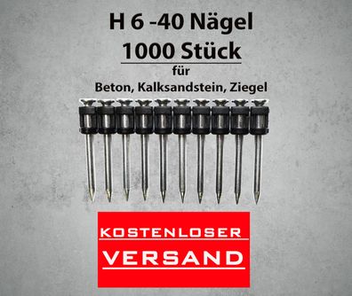 1000 Stück Betonnägel H 6 - 40 für Spit Pulsa, Bea, KMR, Würth, Senco, Makita