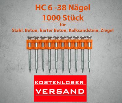 1000 Stück Betonnägel HC 6 - 38 für Spit Pulsa, Bea, KMR, Würth, Senco, Makita