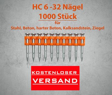 1000 Stück Betonnägel HC 6 - 32 für Spit Pulsa, Bea, KMR, Würth, Senco, Makita