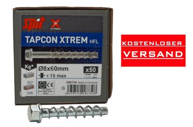 Spit 50 Stück ?8x60mm Tapcon Xtrem HFL Hochleistungs - Betonschraube mit ETA