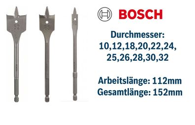 Bosch Selfcut Holzbohrer 1/4" Bitaufnahme 152mm Flachfräsbohrer ?10mm-?32mm