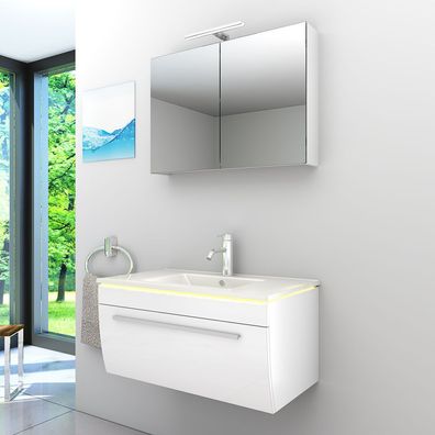 Badmöbel Set Gently 3 V1 Weiß MDF Waschtisch 80cm