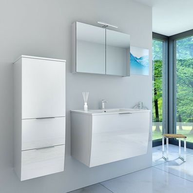 Badmöbel Set Gently 1 V2 L Weiß MDF Waschtisch 80cm