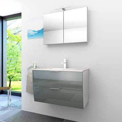 Badmöbel Set Gently 2 V1 Weiß/Grau MDF Waschtisch 80cm