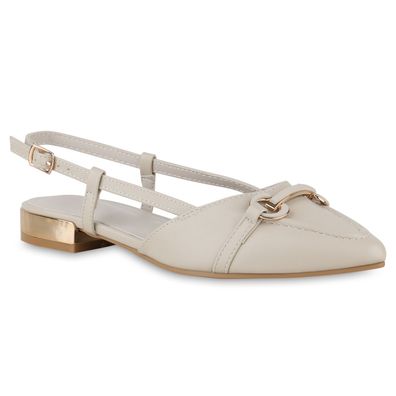 VAN HILL Damen Sling Ballerinas Spitze Basic Leder-Optik Schuhe 841142