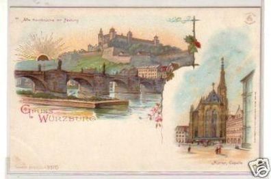 34489 Ak Lithografie Gruß aus Würzburg um 1900