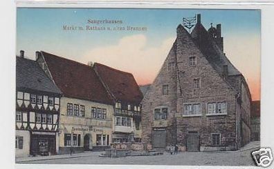 35601 Ak Sangerhausen Markt mit Restaurant um 1920