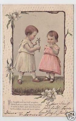 31473 Präge Ak 2 Kinder mit Pusteblume 1903