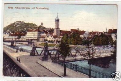 31113 Ak Graz Albrechtbrücke mit Schlossberg 1909
