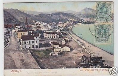 30958 Ak Málaga Spanien La Malagueta y Playa 1908