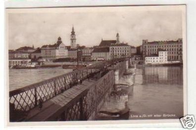 30880 Ak Linz an der Donau mit alter Brücke um 1940