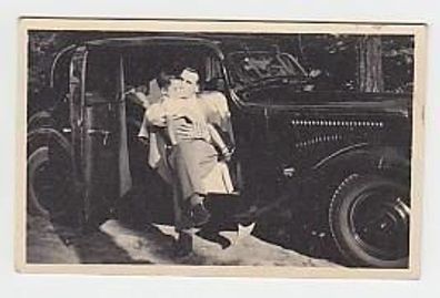 29345 Foto Auto Oldtimer Ausflug Vater und Sohn um 1930