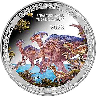 Kongo 2022 - Parasaurolophus 1 Oz Silber in Farbe*