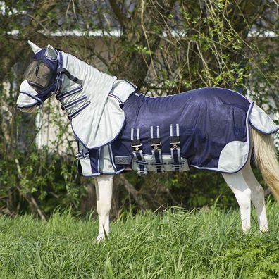 QHP Fliegendecke Falabella mit Halsteil und Fliegenmaske blue