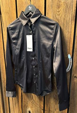 PIKEUR elastische Bluse in Satinoptik schwarz