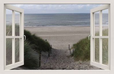 Fenster Strandweg 140x90cm Garten Leinwand Customize it